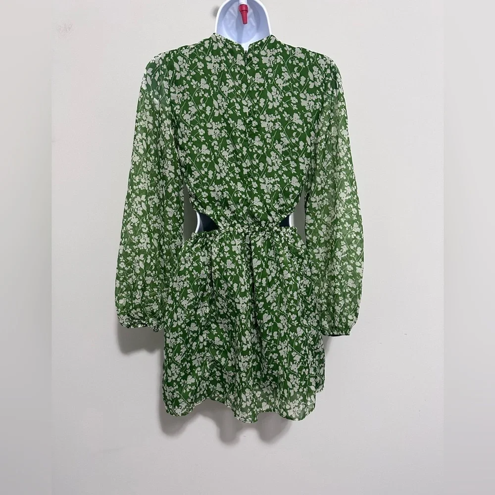 NWT Abercrombie & Fitch Long-sleeve sheer Green Floral Cutout Dress - Small - Picture 7 of 10